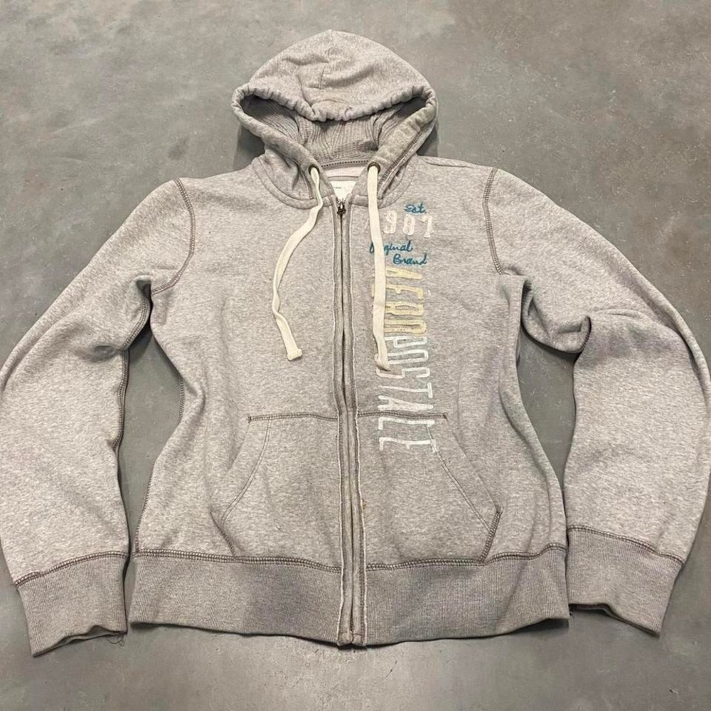 Vintage 90s y2k grey zip up hoodie sweatshirt Size L Aeropostale